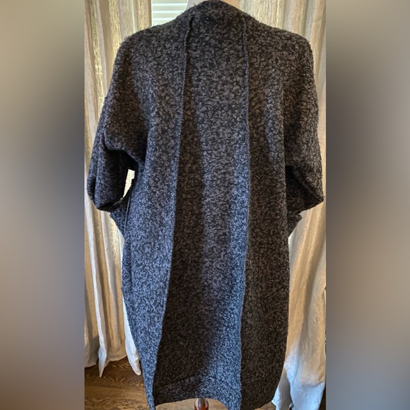 SAGA O/S Charcoal/Black Nubby Knit Wrap Scarf Sweater Jacket - Picture 4 of 7